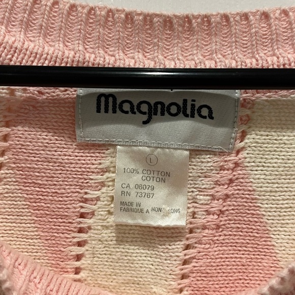 Vintage Pastel White and Pink 3D‎ Knit  Sweater Striped Cottagecore Coquette - Picture 2 of 4